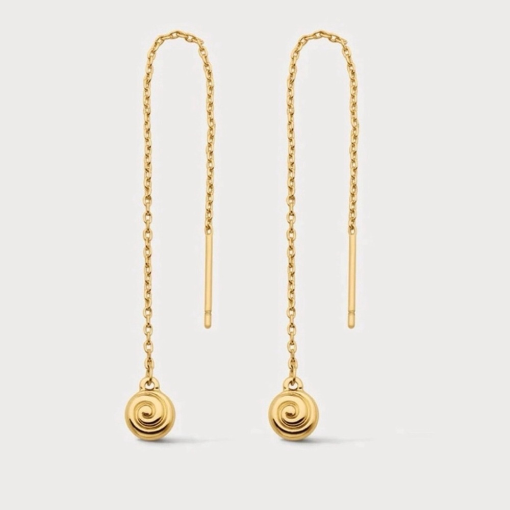 Luv AJ Shell Coil Gold Plated Threader Earrings • NIB • Minimalist Chain Drop